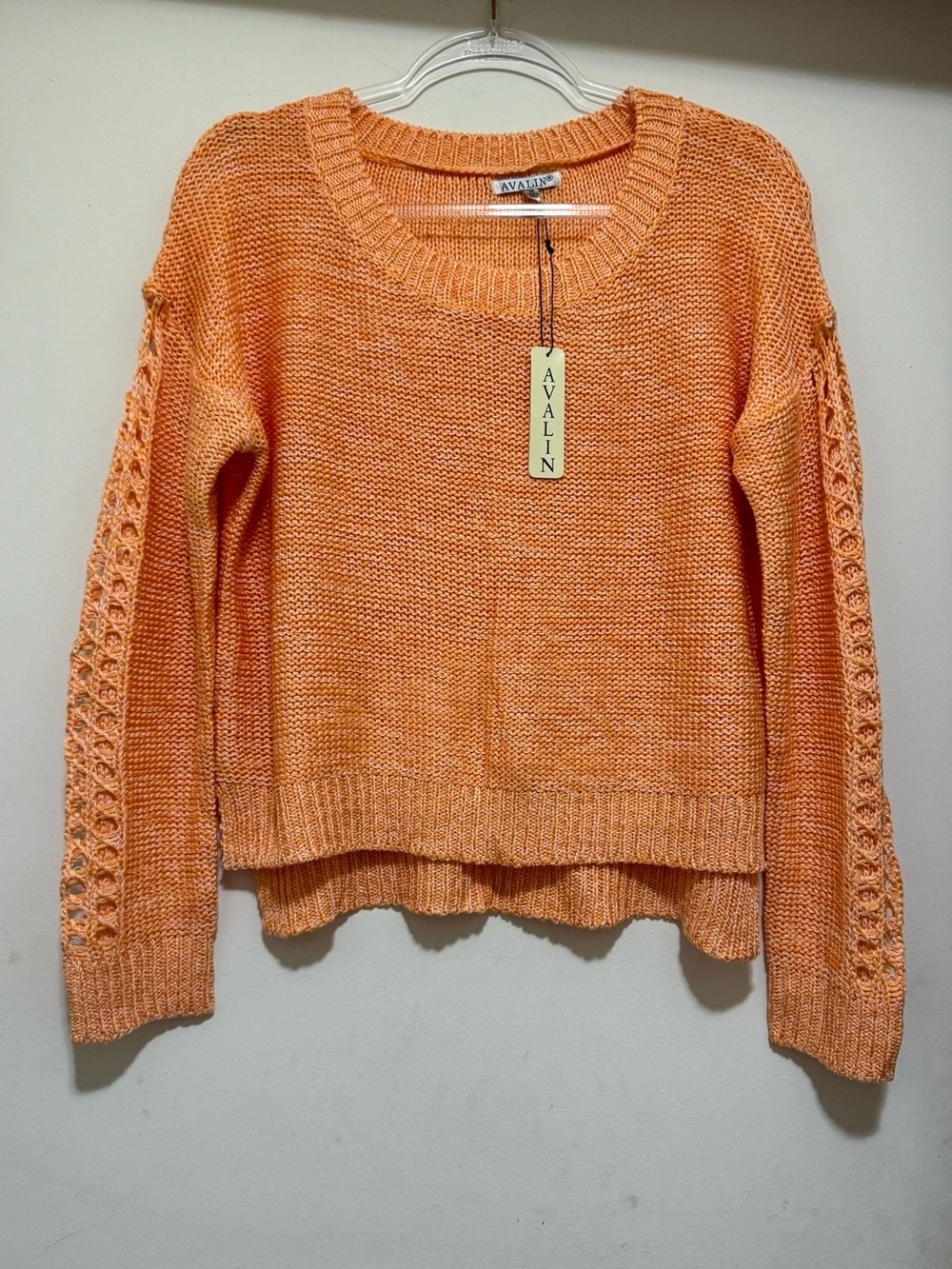 Avalin Orange Sweater with Lace-Trim Sleeves